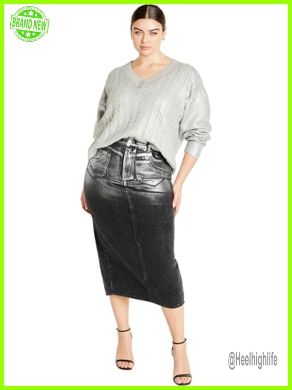 City Chic Iliana Metallic Cable Knit V-Neck Drop Shoulder Sweater Plus Size